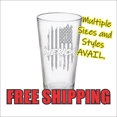 Merica Etched Glass Beer Drink Wine USA