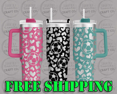 40oz Soccer with Hearts Dupe Tumbler Gift 218